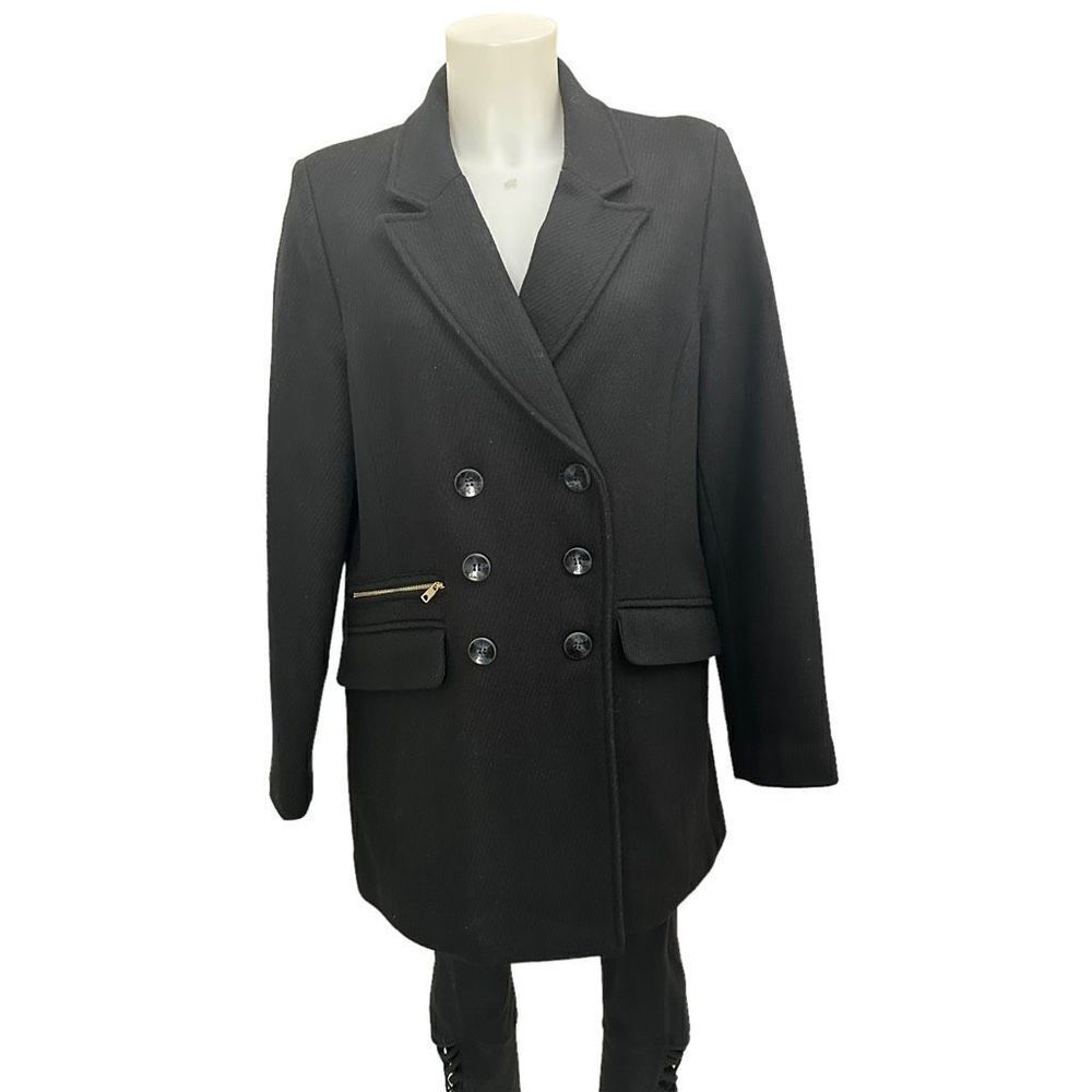 COLE HAAN SIGNATURE Black Wool Blend Double Breasted‎ Blazer  Coat size 10
